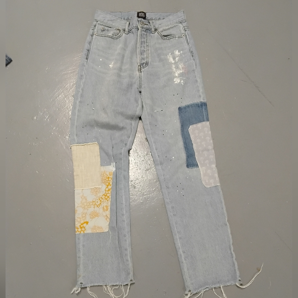 BDG|Urban Outfitters High Rise Slim Straight Floral Patchwork light wash Jeans•